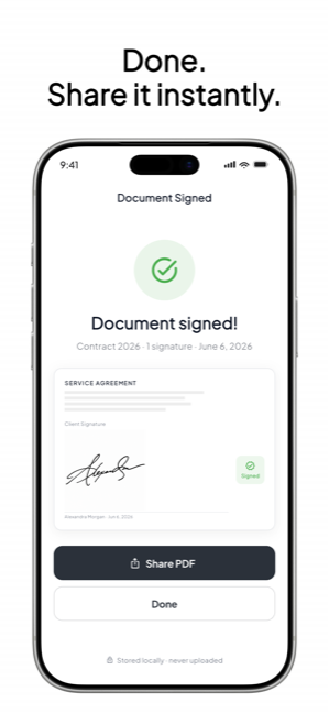 Signed in seconds — export and share